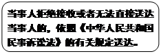 圆角矩形: 当事人拒绝接收或者无法直接送达当事人的，依照《中华人民共和国民事诉讼法》的有关规定送达。